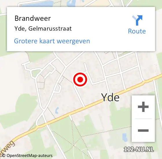 Locatie op kaart van de 112 melding: Brandweer Yde, Gelmarusstraat op 13 februari 2016 13:17