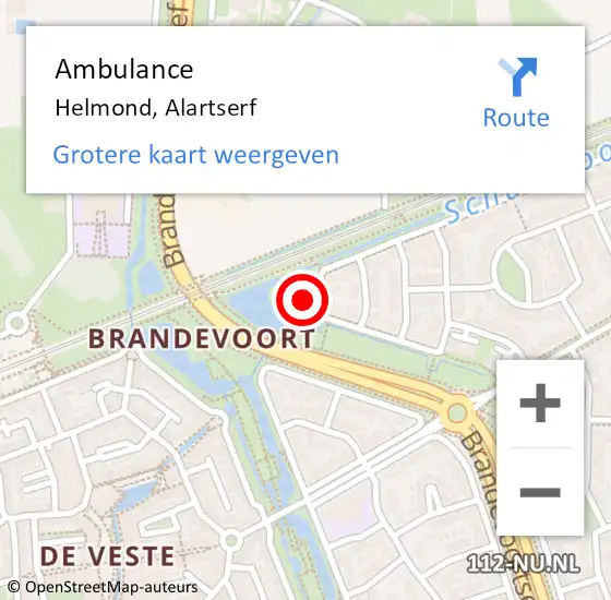 Locatie op kaart van de 112 melding: Ambulance Helmond, Alartserf op 13 februari 2016 13:29