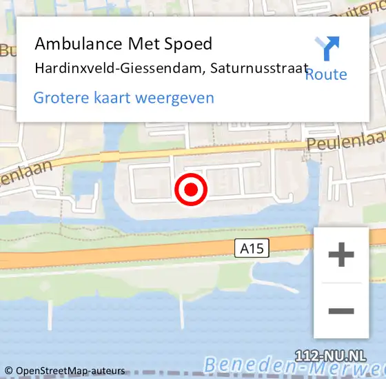 Locatie op kaart van de 112 melding: Ambulance Met Spoed Naar Hardinxveld-Giessendam, Saturnusstraat op 13 februari 2016 15:20