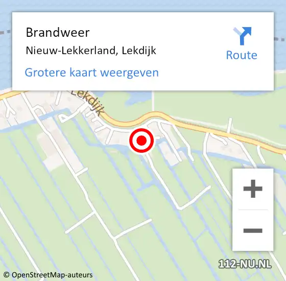 Locatie op kaart van de 112 melding: Brandweer Nieuw-Lekkerland, Lekdijk op 13 februari 2016 15:51