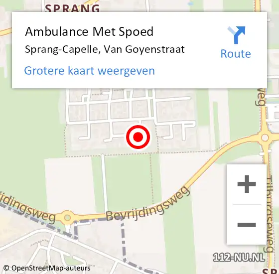 Locatie op kaart van de 112 melding: Ambulance Met Spoed Naar Sprang-Capelle, Van Goyenstraat op 13 februari 2016 17:13