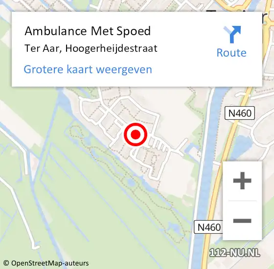 Locatie op kaart van de 112 melding: Ambulance Met Spoed Naar Ter Aar, Hoogerheijdestraat op 13 februari 2016 18:01