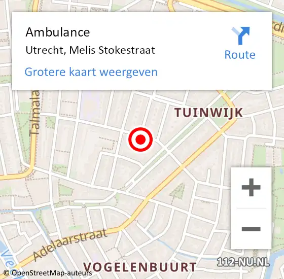 Locatie op kaart van de 112 melding: Ambulance Utrecht, Melis Stokestraat op 13 februari 2016 18:09