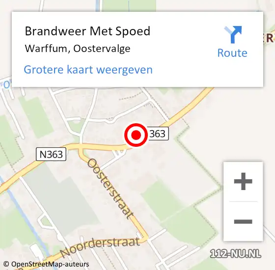 Locatie op kaart van de 112 melding: Brandweer Met Spoed Naar Warffum, Oostervalge op 5 december 2013 21:11