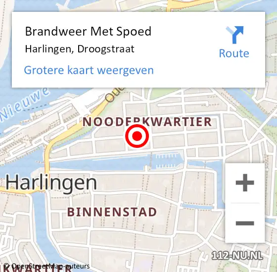 Locatie op kaart van de 112 melding: Brandweer Met Spoed Naar Harlingen, Droogstraat op 5 december 2013 21:14