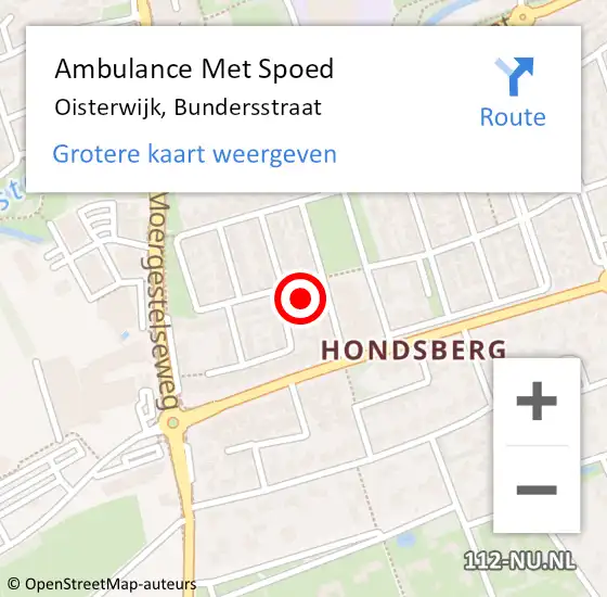 Locatie op kaart van de 112 melding: Ambulance Met Spoed Naar Oisterwijk, Bundersstraat op 13 februari 2016 21:51