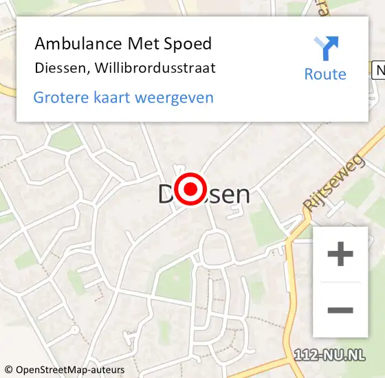 Locatie op kaart van de 112 melding: Ambulance Met Spoed Naar Diessen, Willibrordusstraat op 13 februari 2016 23:42