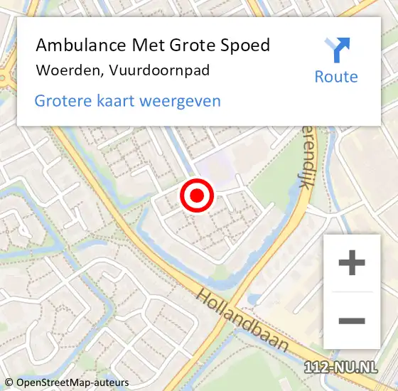 Locatie op kaart van de 112 melding: Ambulance Met Grote Spoed Naar Woerden, Vuurdoornpad op 14 februari 2016 01:16