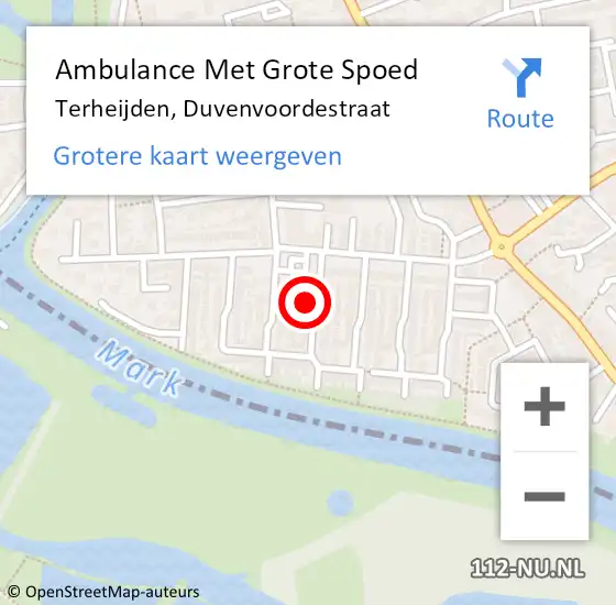 Locatie op kaart van de 112 melding: Ambulance Met Grote Spoed Naar Terheijden, Duvenvoordestraat op 14 februari 2016 09:38