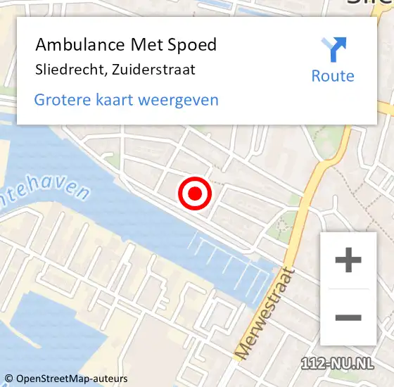 Locatie op kaart van de 112 melding: Ambulance Met Spoed Naar Sliedrecht, Zuiderstraat op 14 februari 2016 10:10