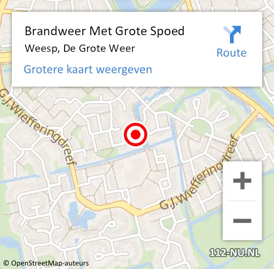 Locatie op kaart van de 112 melding: Brandweer Met Grote Spoed Naar Weesp, De Grote Weer op 14 februari 2016 10:38