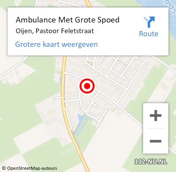 Locatie op kaart van de 112 melding: Ambulance Met Grote Spoed Naar Oijen, Pastoor Feletstraat op 14 februari 2016 10:39