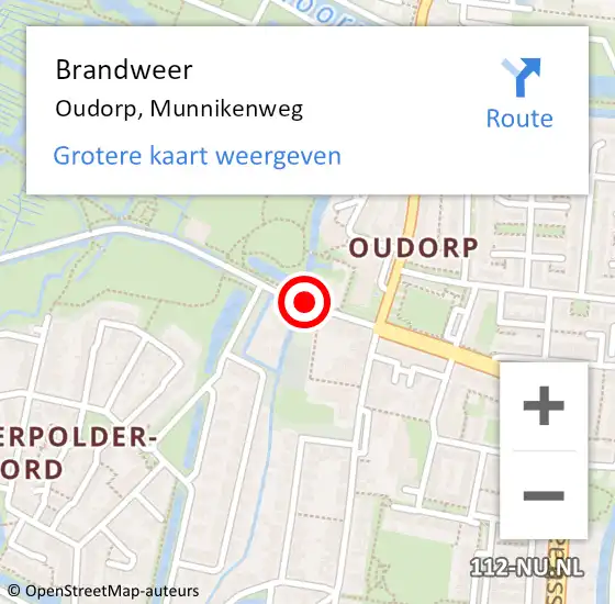 Locatie op kaart van de 112 melding: Brandweer Oudorp, Munnikenweg op 14 februari 2016 10:45