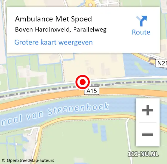Locatie op kaart van de 112 melding: Ambulance Met Spoed Naar Boven Hardinxveld, Parallelweg op 14 februari 2016 11:06