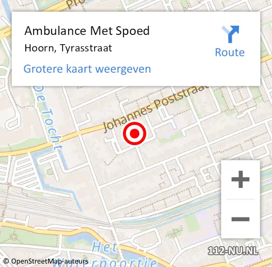 Locatie op kaart van de 112 melding: Ambulance Met Spoed Naar Hoorn, Tyrasstraat op 14 februari 2016 12:40