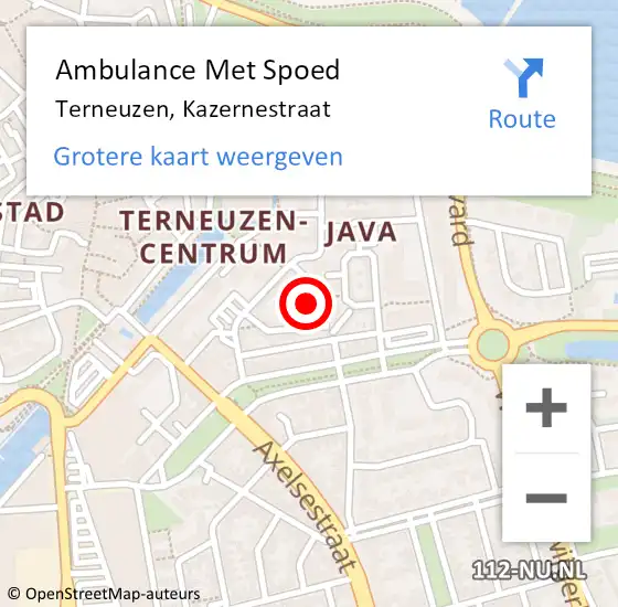 Locatie op kaart van de 112 melding: Ambulance Met Spoed Naar Terneuzen, Kazernestraat op 14 februari 2016 12:51