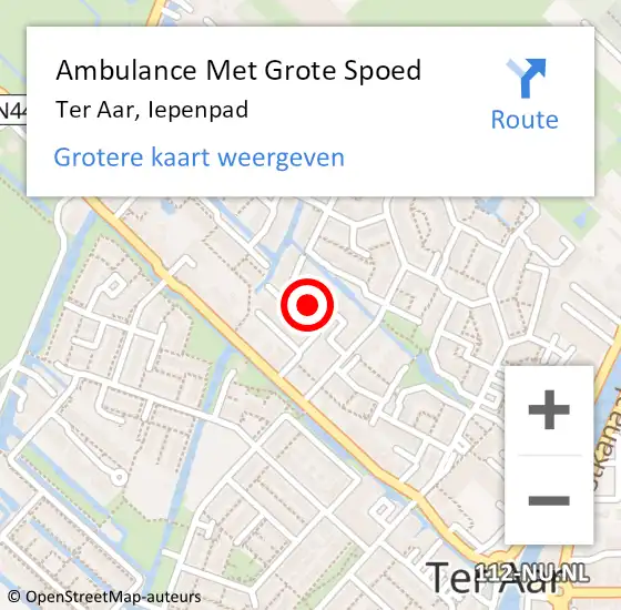 Locatie op kaart van de 112 melding: Ambulance Met Grote Spoed Naar Ter Aar, Iepenpad op 14 februari 2016 12:52