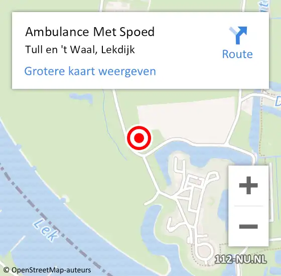 Locatie op kaart van de 112 melding: Ambulance Met Spoed Naar Tull en 't Waal, Lekdijk op 14 februari 2016 15:01