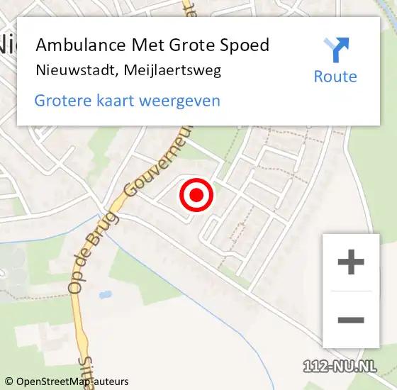 Locatie op kaart van de 112 melding: Ambulance Met Grote Spoed Naar Nieuwstadt, Meijlaertsweg op 14 februari 2016 15:24