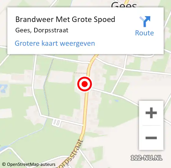 Locatie op kaart van de 112 melding: Brandweer Met Grote Spoed Naar Gees, Dorpsstraat op 14 februari 2016 16:55