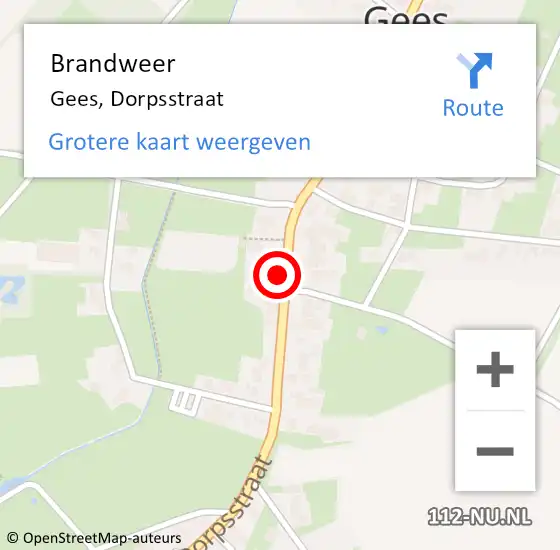 Locatie op kaart van de 112 melding: Brandweer Gees, Dorpsstraat op 14 februari 2016 16:57