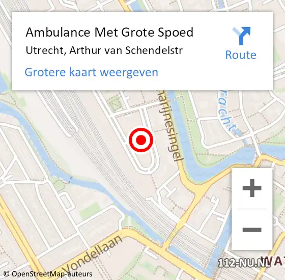 Locatie op kaart van de 112 melding: Ambulance Met Grote Spoed Naar Utrecht, Arthur van Schendelstr op 14 februari 2016 17:01