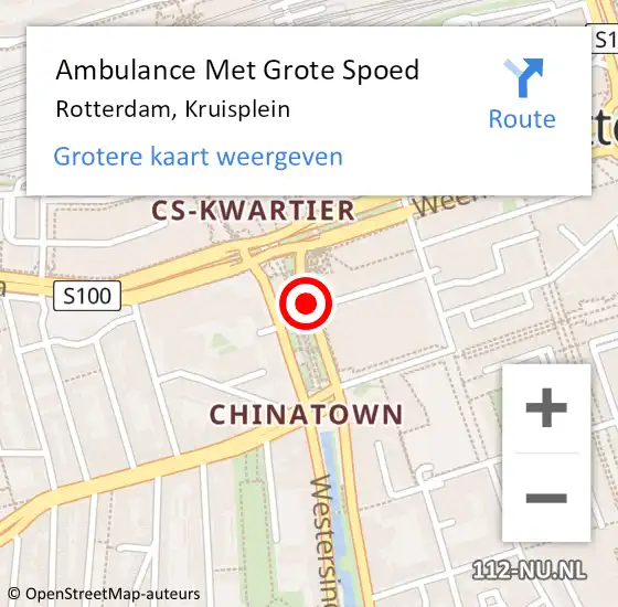 Locatie op kaart van de 112 melding: Ambulance Met Grote Spoed Naar Rotterdam, Kruisplein op 14 februari 2016 17:19