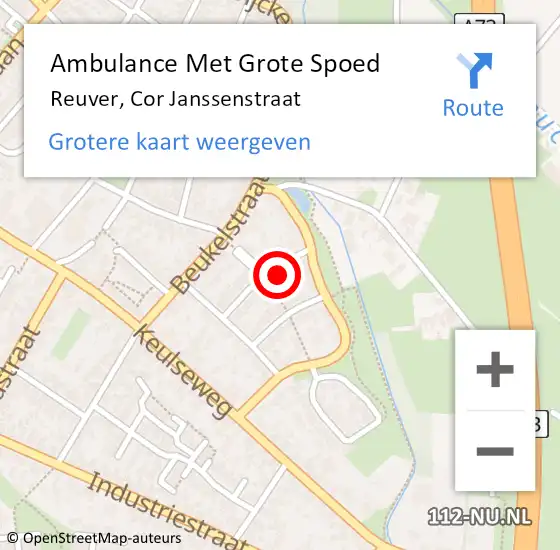 Locatie op kaart van de 112 melding: Ambulance Met Grote Spoed Naar Reuver, Cor Janssenstraat op 14 februari 2016 18:05