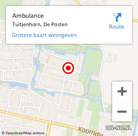 Locatie op kaart van de 112 melding: Ambulance Tuitjenhorn, De Posten op 14 februari 2016 18:23