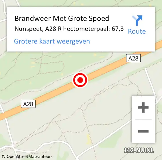 Locatie op kaart van de 112 melding: Brandweer Met Grote Spoed Naar Nunspeet, A28 R hectometerpaal: 67,3 op 14 februari 2016 18:31