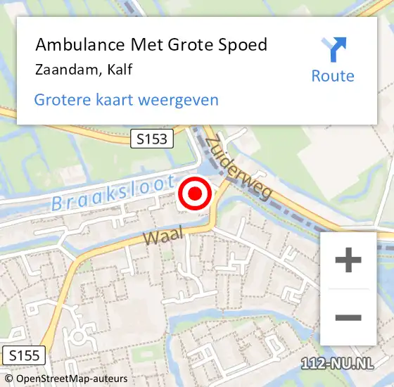 Locatie op kaart van de 112 melding: Ambulance Met Grote Spoed Naar Zaandam, Kalf op 14 februari 2016 18:48