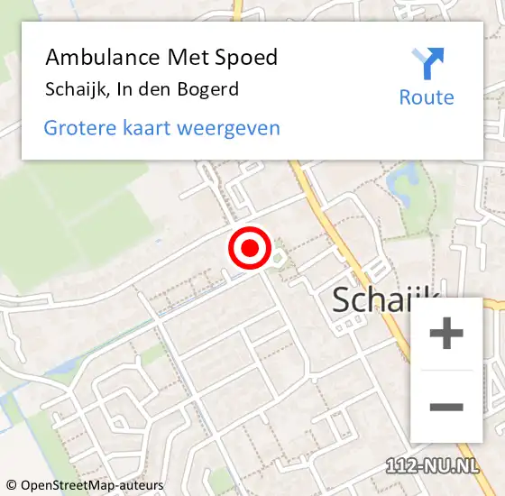 Locatie op kaart van de 112 melding: Ambulance Met Spoed Naar Schaijk, In den Bogerd op 14 februari 2016 19:38