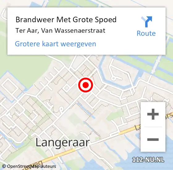 Locatie op kaart van de 112 melding: Brandweer Met Grote Spoed Naar Ter Aar, Van Wassenaerstraat op 14 februari 2016 20:13