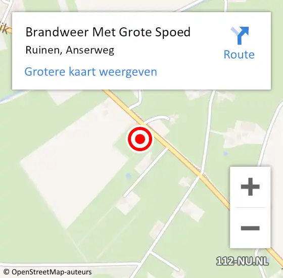 Locatie op kaart van de 112 melding: Brandweer Met Grote Spoed Naar Ruinen, Anserweg op 14 februari 2016 20:24