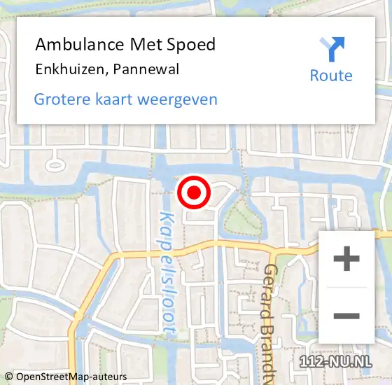 Locatie op kaart van de 112 melding: Ambulance Met Spoed Naar Enkhuizen, Pannewal op 14 februari 2016 20:38