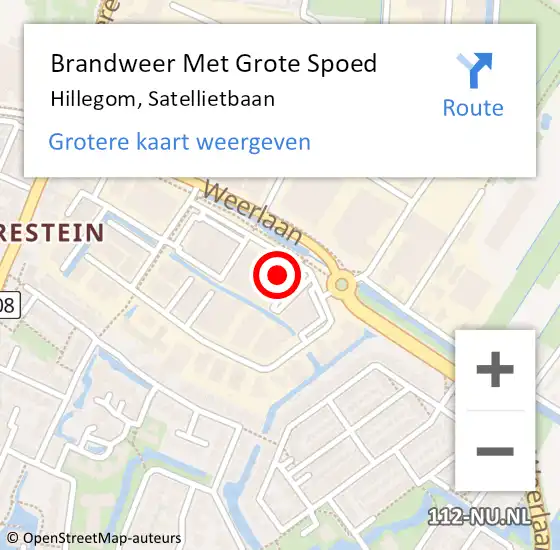 Locatie op kaart van de 112 melding: Brandweer Met Grote Spoed Naar Hillegom, Satellietbaan op 14 februari 2016 20:42