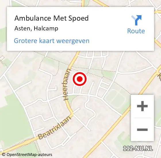 Locatie op kaart van de 112 melding: Ambulance Met Spoed Naar Asten, Halcamp op 14 februari 2016 21:31