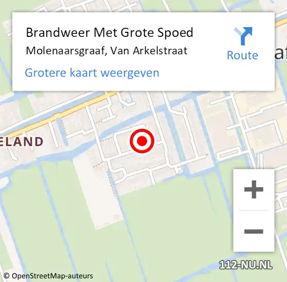 Locatie op kaart van de 112 melding: Brandweer Met Grote Spoed Naar Molenaarsgraaf, Van Arkelstraat op 14 februari 2016 21:57