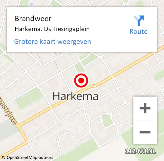 Locatie op kaart van de 112 melding: Brandweer Harkema, Ds Tiesingaplein op 14 februari 2016 23:04