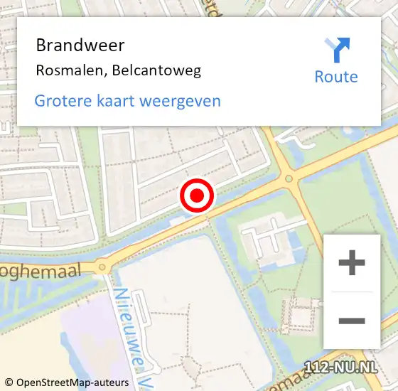 Locatie op kaart van de 112 melding: Brandweer Rosmalen, Belcantoweg op 15 februari 2016 00:31