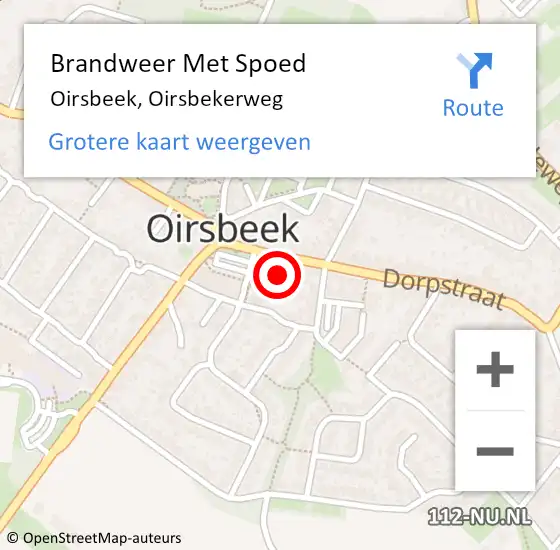 Locatie op kaart van de 112 melding: Brandweer Met Spoed Naar Oirsbeek, Oirsbekerweg op 15 februari 2016 01:51