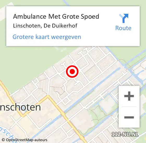 Locatie op kaart van de 112 melding: Ambulance Met Grote Spoed Naar Linschoten, De Duikerhof op 15 februari 2016 03:59