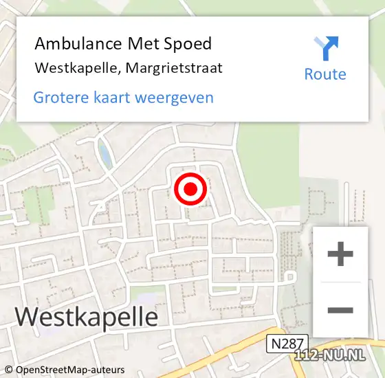 Locatie op kaart van de 112 melding: Ambulance Met Spoed Naar Westkapelle, Margrietstraat op 15 februari 2016 04:25