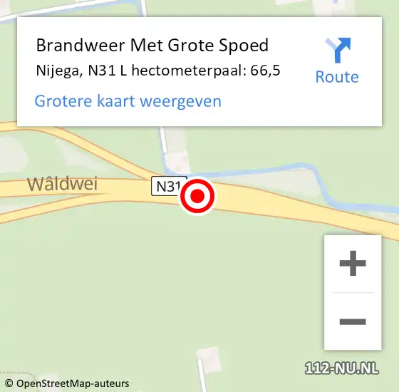 Locatie op kaart van de 112 melding: Brandweer Met Grote Spoed Naar Nijega, N31 L hectometerpaal: 66,5 op 15 februari 2016 06:33