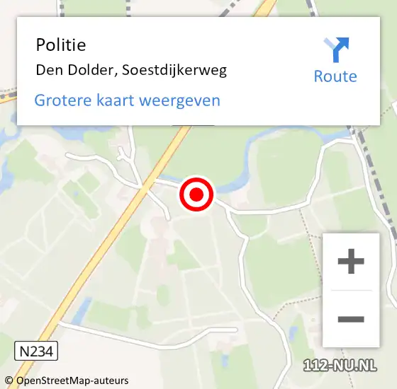 Locatie op kaart van de 112 melding: Politie Den Dolder, Soestdijkerweg op 15 februari 2016 08:27