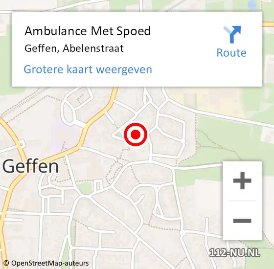 Locatie op kaart van de 112 melding: Ambulance Met Spoed Naar Geffen, Abelenstraat op 15 februari 2016 09:30