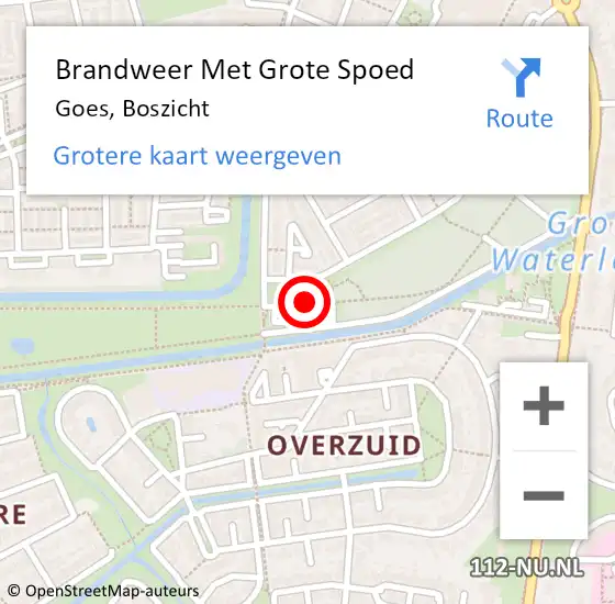 Locatie op kaart van de 112 melding: Brandweer Met Grote Spoed Naar Goes, Boszicht op 15 februari 2016 09:58