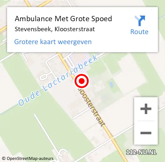 Locatie op kaart van de 112 melding: Ambulance Met Grote Spoed Naar Stevensbeek, Kloosterstraat op 15 februari 2016 10:04