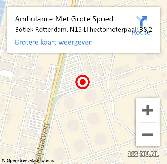 Locatie op kaart van de 112 melding: Ambulance Met Grote Spoed Naar Botlek Rotterdam, N15 Li hectometerpaal: 38,2 op 15 februari 2016 10:11