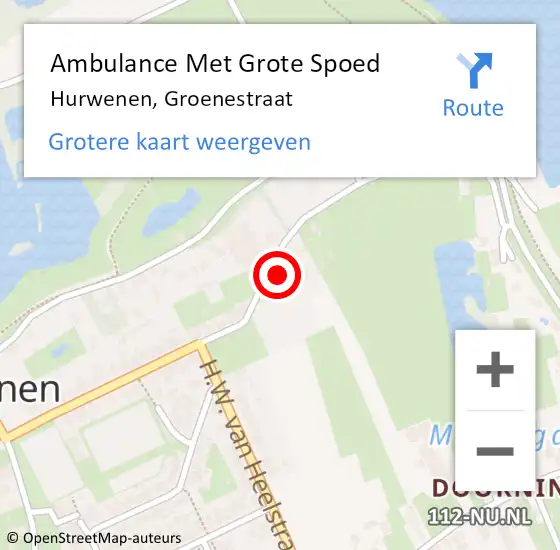 Locatie op kaart van de 112 melding: Ambulance Met Grote Spoed Naar Hurwenen, Groenestraat op 15 februari 2016 10:25